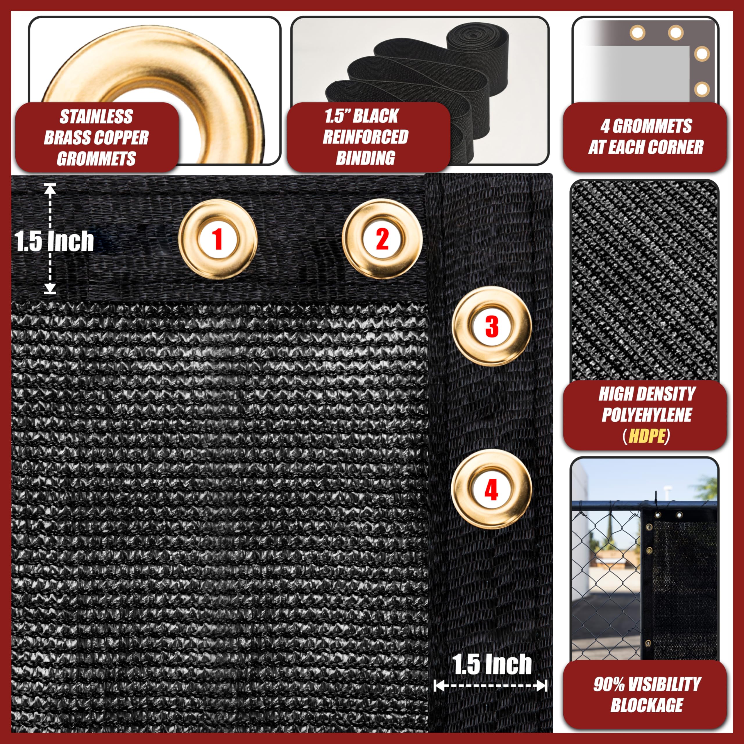 Amgo privacy screen beside measuring tape showing true 6 by 25-foot scale