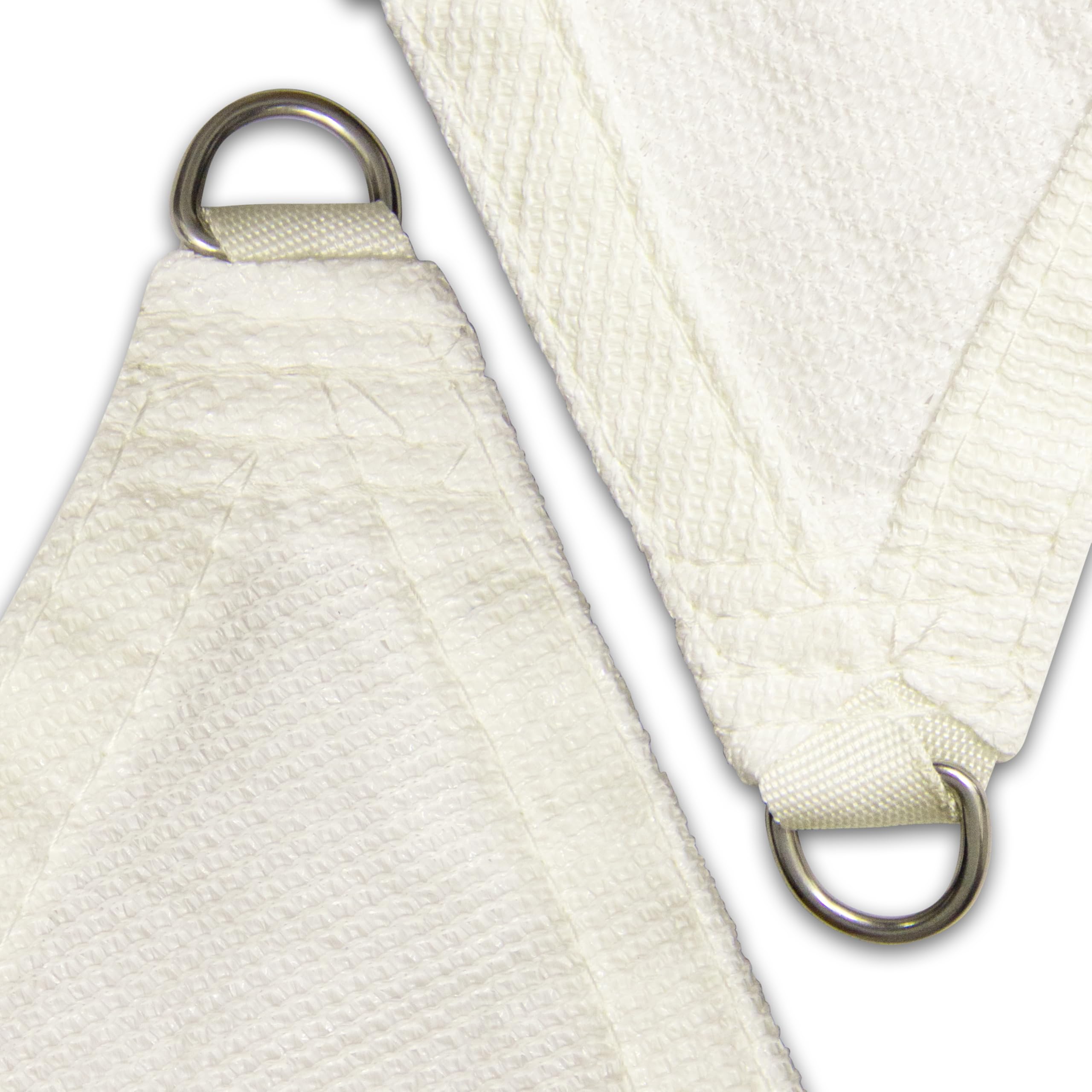 Amgo folded shade sail with label showing compact storage and easy transport benefit