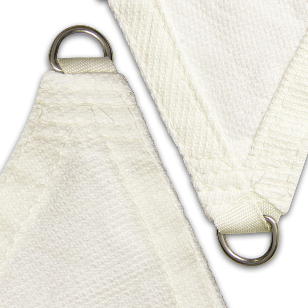 Amgo folded shade sail with label showing compact storage and easy transport benefit