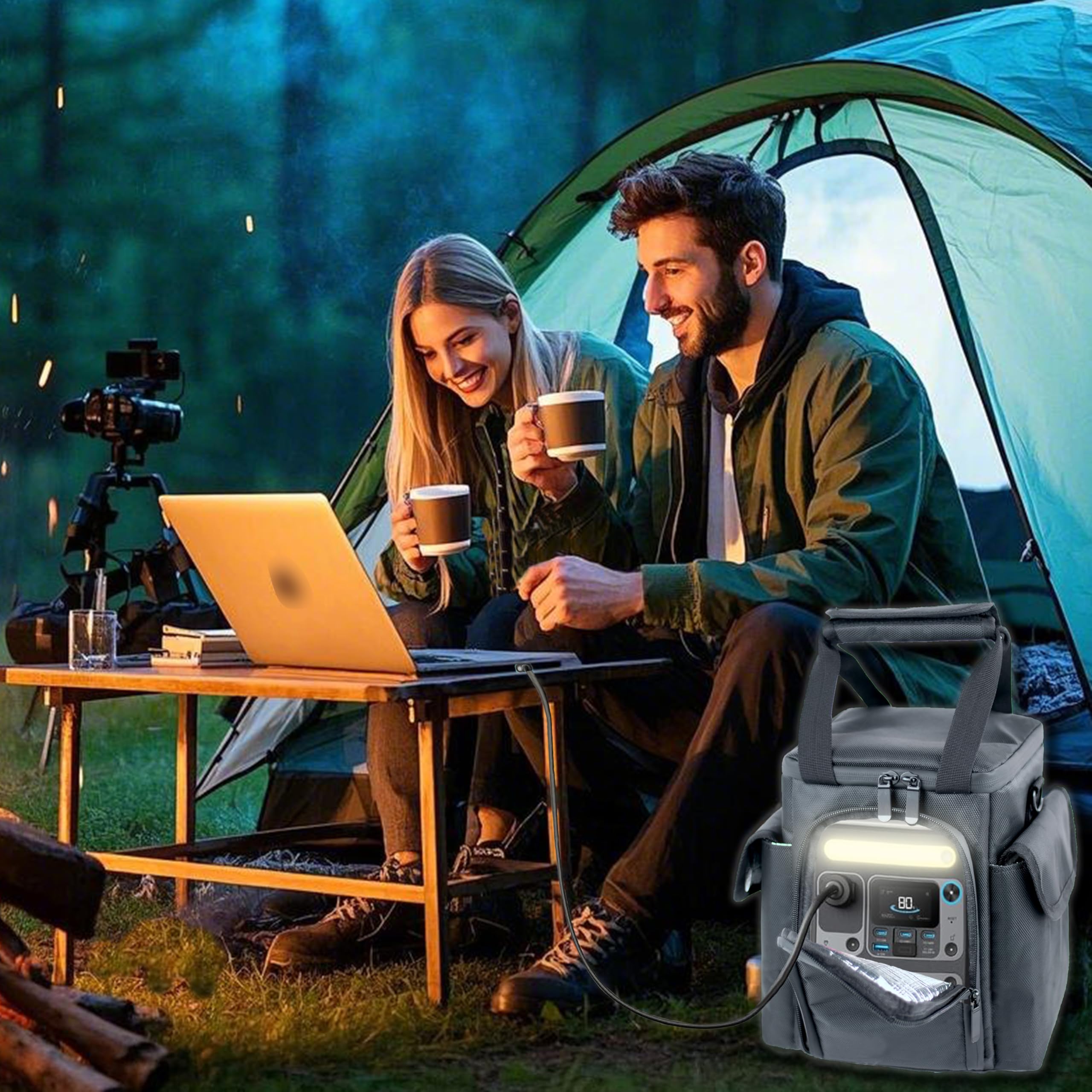 amiumuca bag in outdoor setup with SOLIX powering devices for rapid deployment