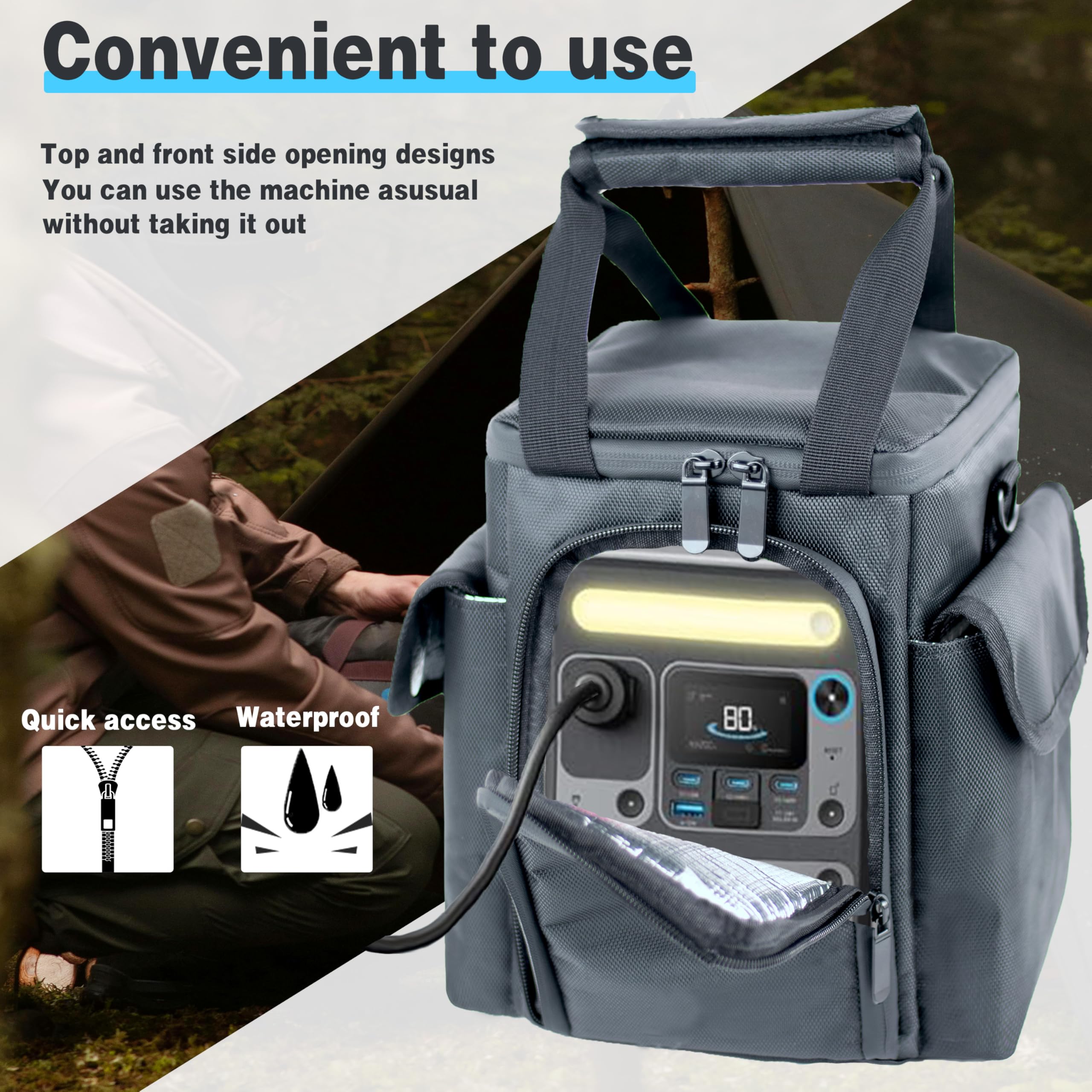 amiumuca side pockets holding cables and adapters for organized storage