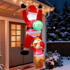 AMKAIO front view of hanging climbing Santa inflatable, playful curb appeal