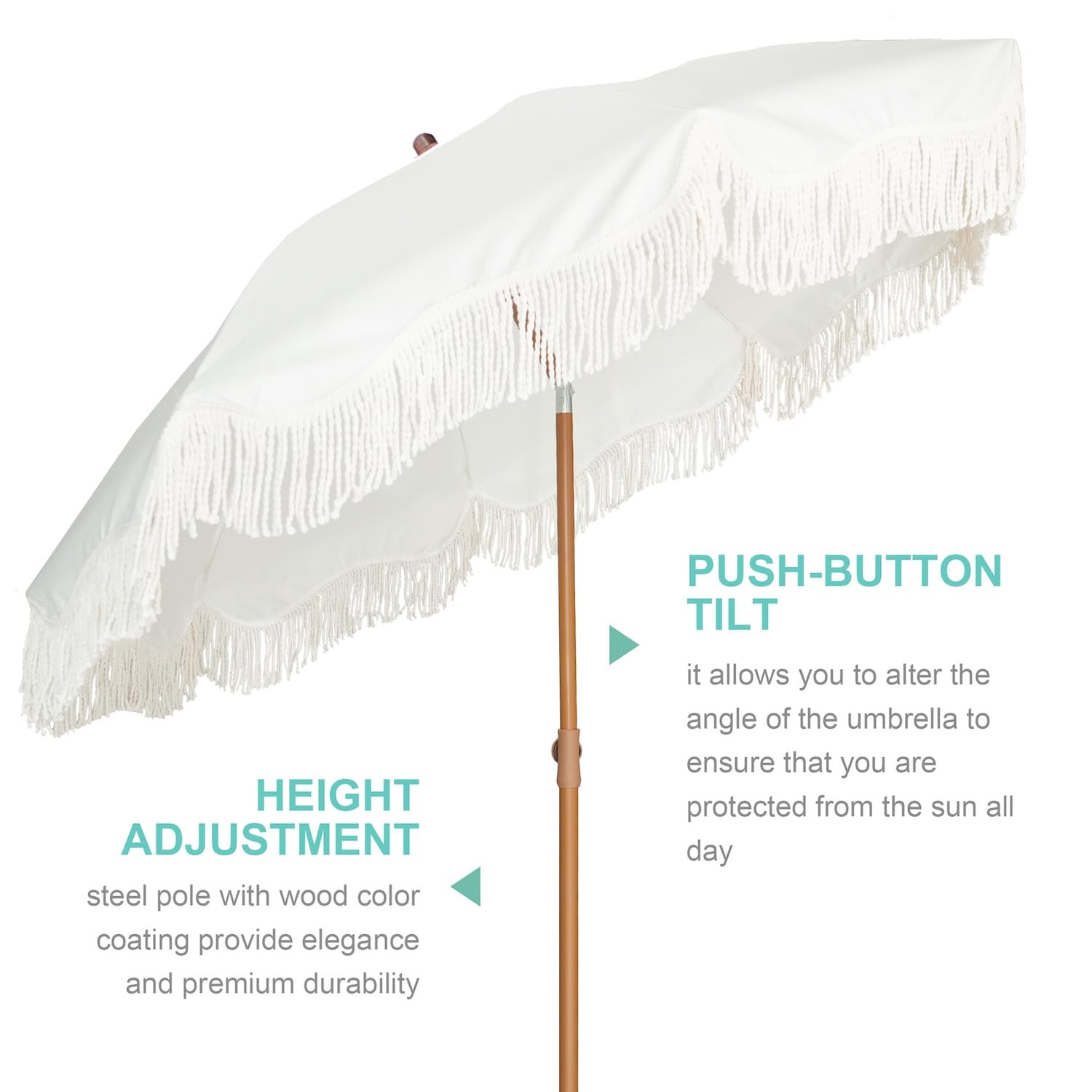 AMMSUN close-up tassel detail adds style and sun coverage benefit