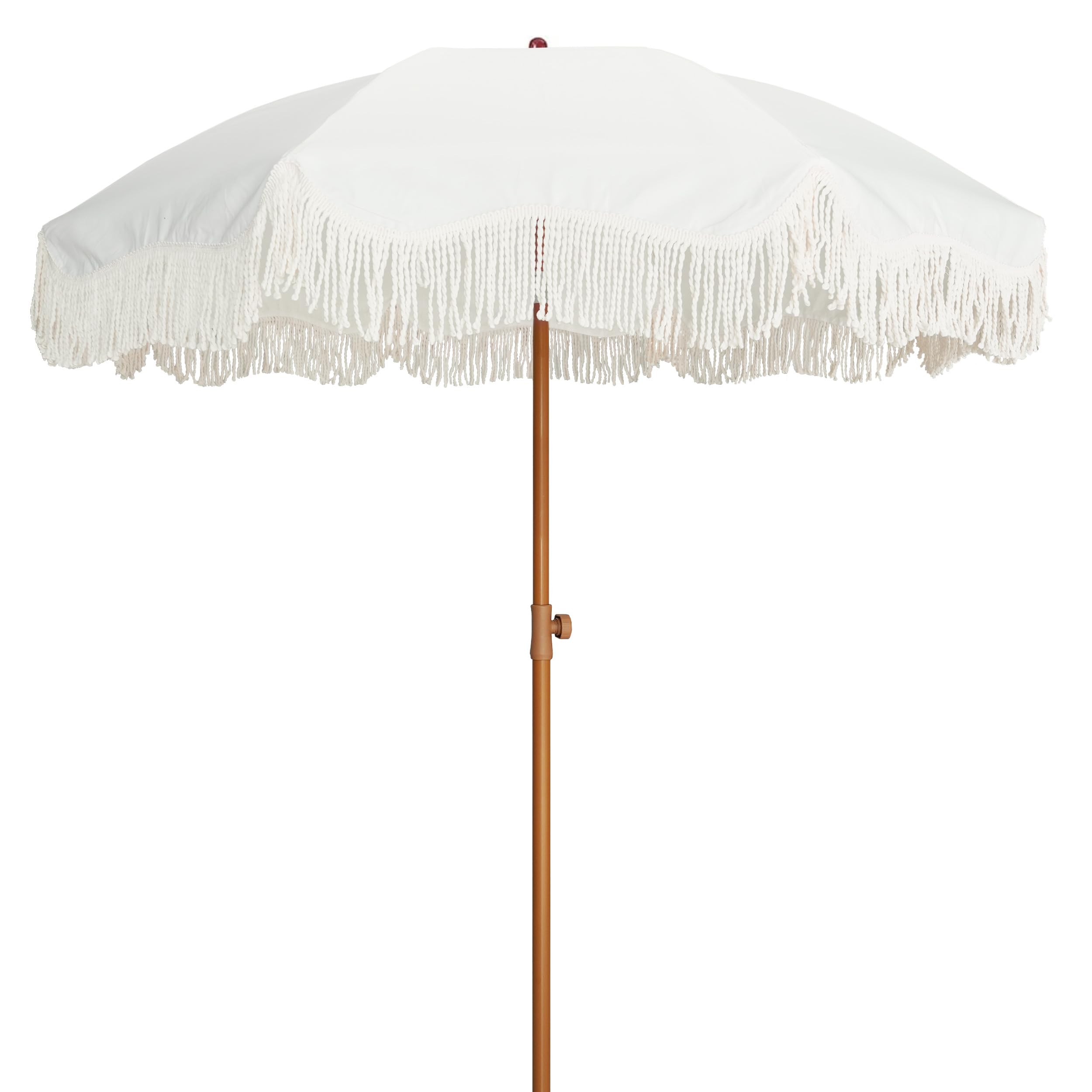 AMMSUN front view showing boho fringe canopy and wide shade benefit
