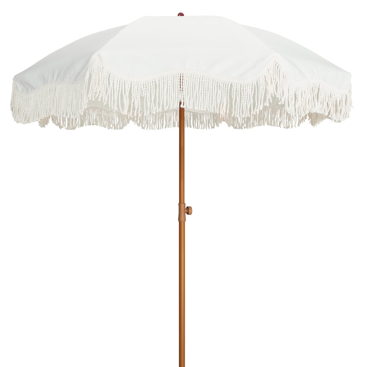 AMMSUN front view showing boho fringe canopy and wide shade benefit