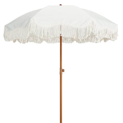 AMMSUN front view showing boho fringe canopy and wide shade benefit