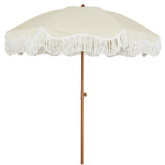AMMSUN boho fringe umbrella front view showing full canopy and shade benefit