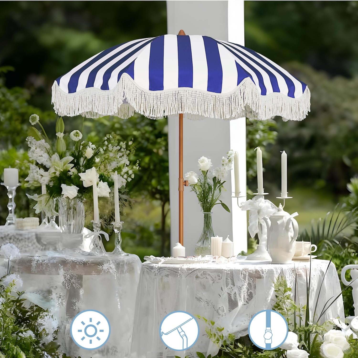 AMMSUN umbrella in use at beach creating cool comfortable shade