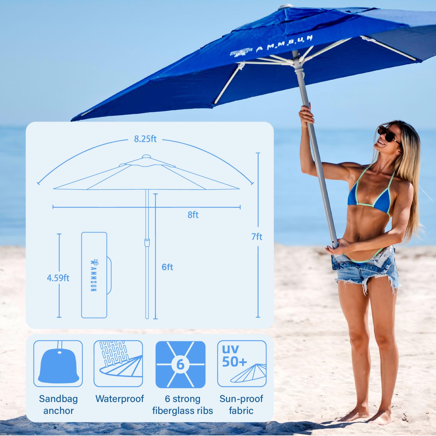 AMMSUN folded umbrella in carry bag with anchor ready for travel