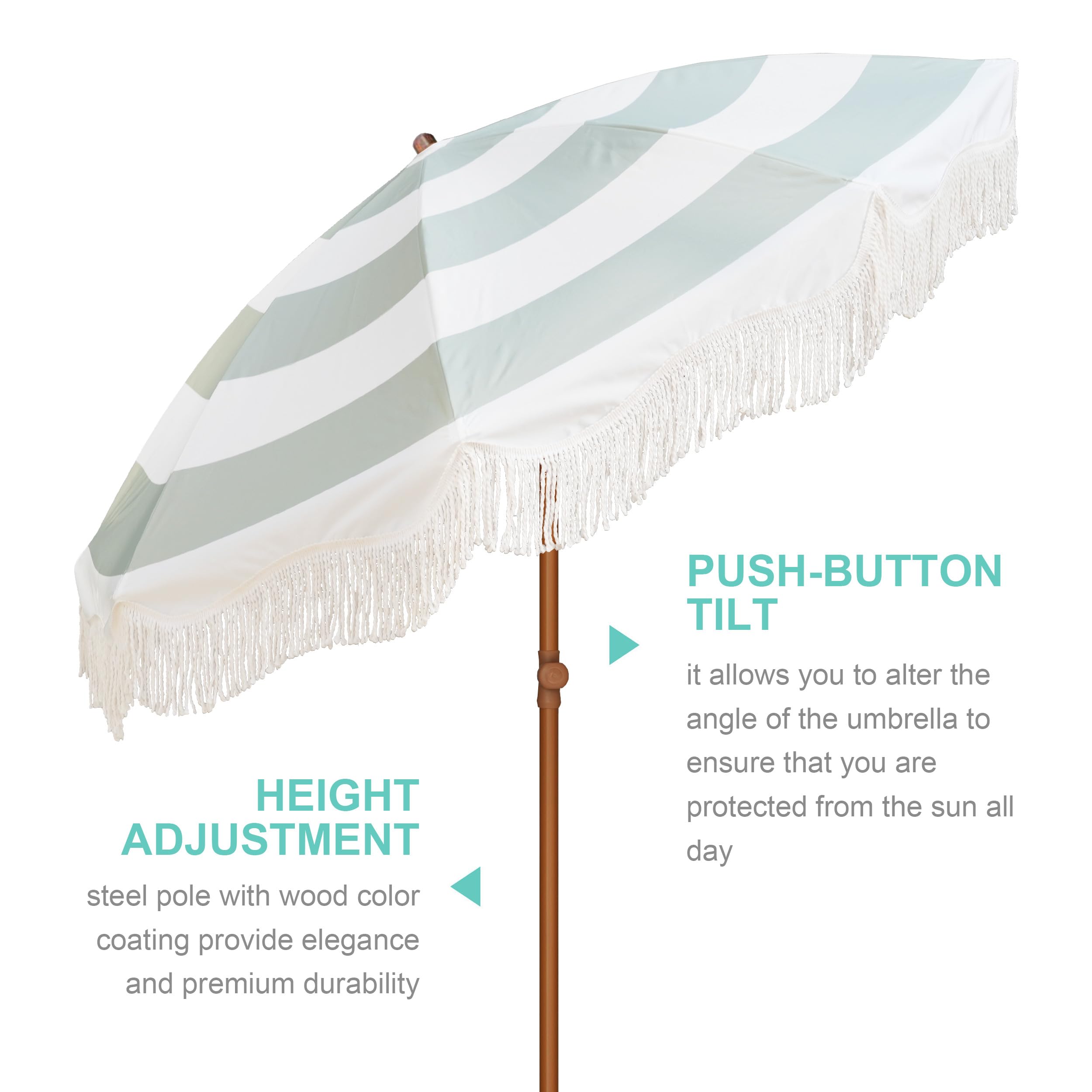 AMMSUN canopy fabric detail showing UPF50+ label and reliable sun protection