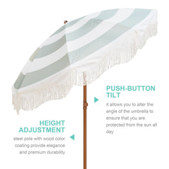AMMSUN canopy fabric detail showing UPF50+ label and reliable sun protection