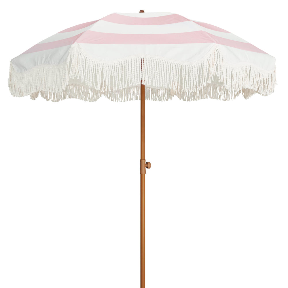 AMMSUN umbrella front and canopy showing boho tassel for stylish sun coverage