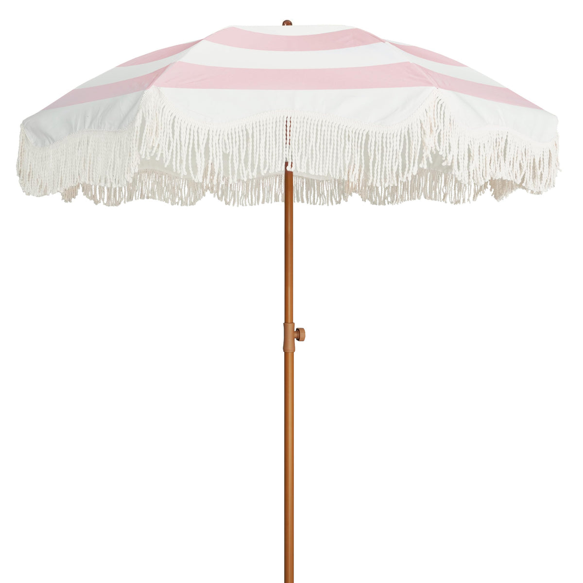 AMMSUN umbrella front and canopy showing boho tassel for stylish sun coverage