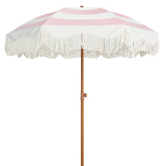 AMMSUN umbrella front and canopy showing boho tassel for stylish sun coverage