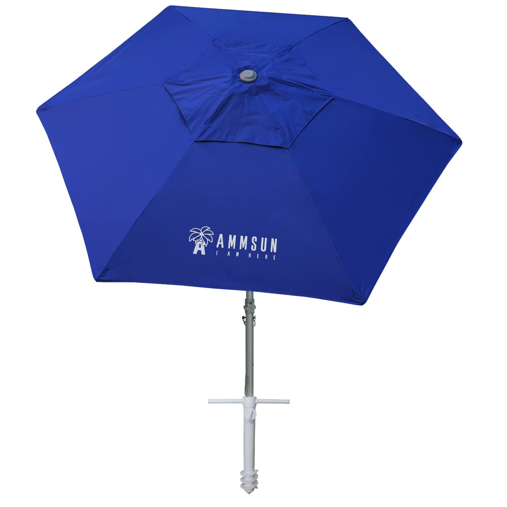 AMMSUN front view of 8ft umbrella showing wide shade and portability