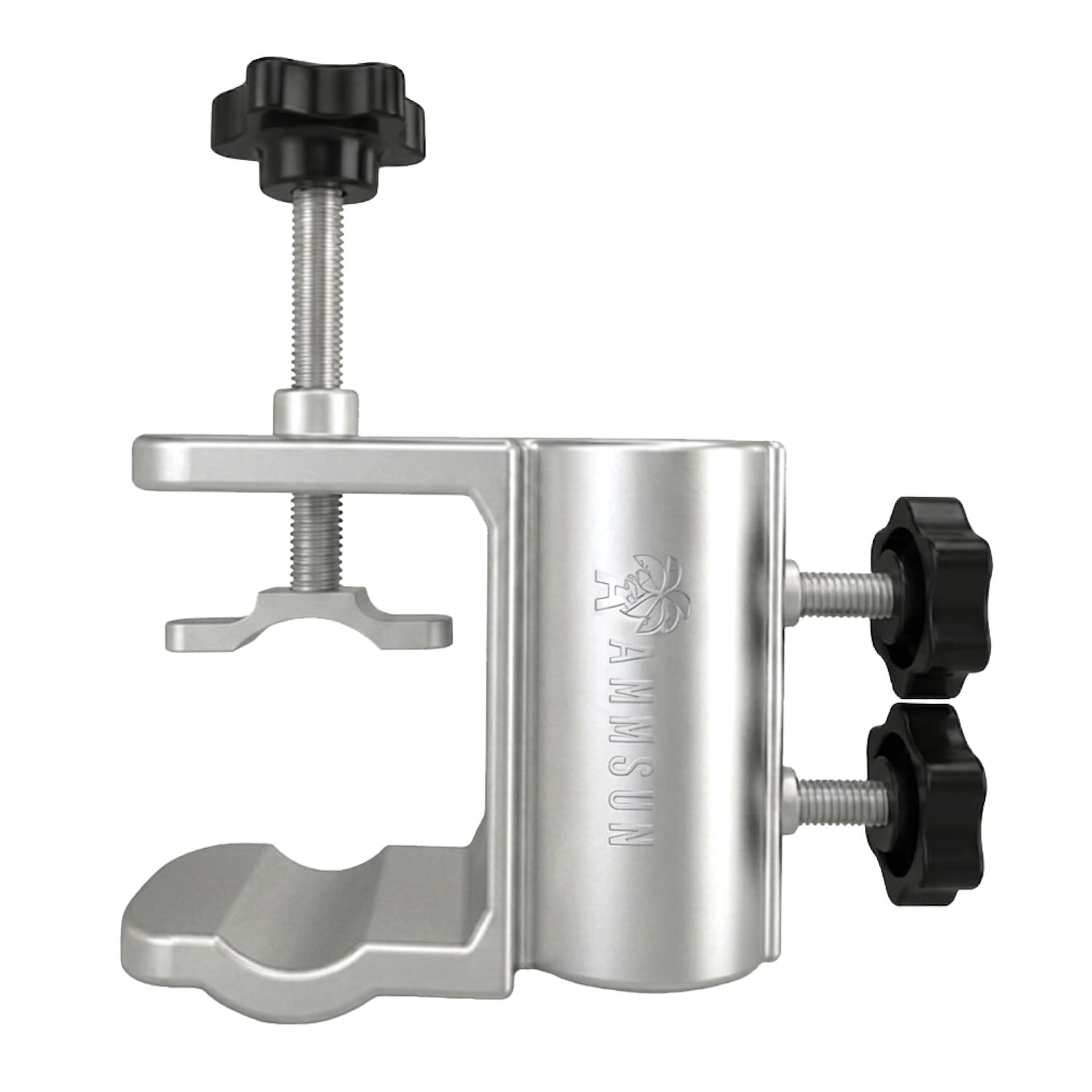 AMMSUN clamp holder front view showing durable aluminum and secure fit benefit