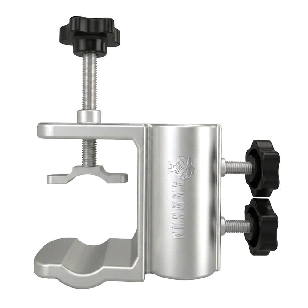 AMMSUN clamp holder front view showing durable aluminum and secure fit benefit