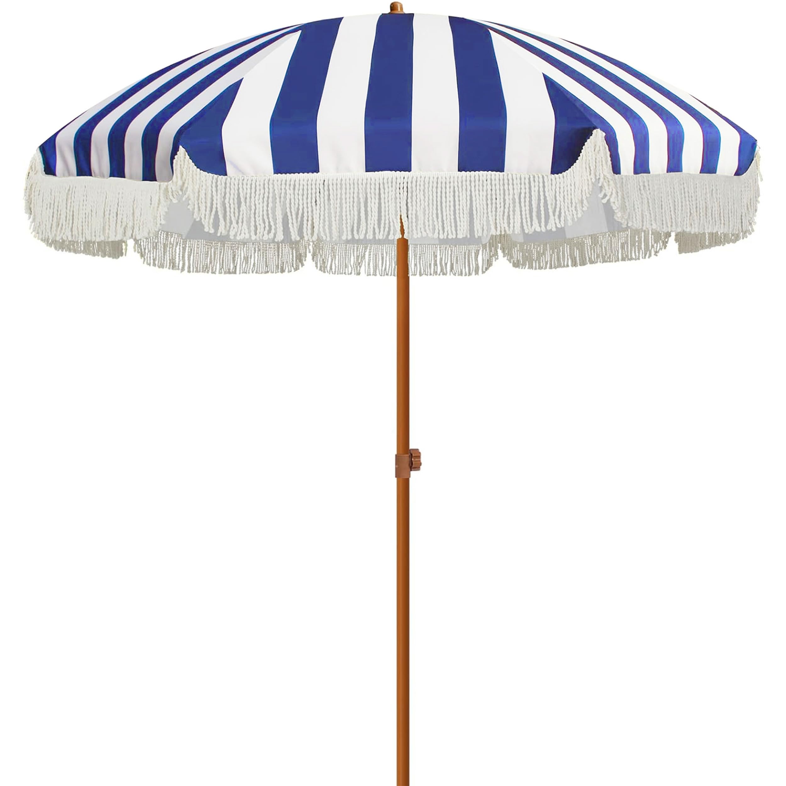 AMMSUN front view navy stripe showing full canopy and shade benefit
