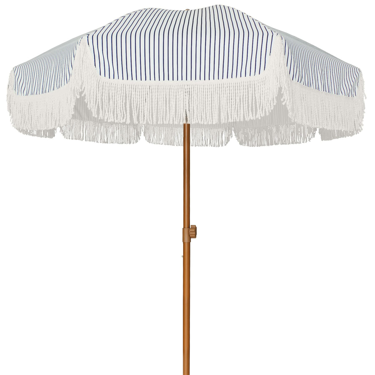 AMMSUN navy striped umbrella front view showing generous shade