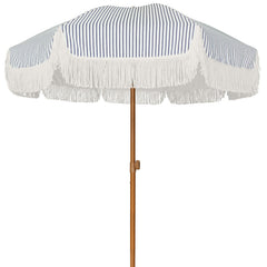 AMMSUN navy striped umbrella front view showing generous shade