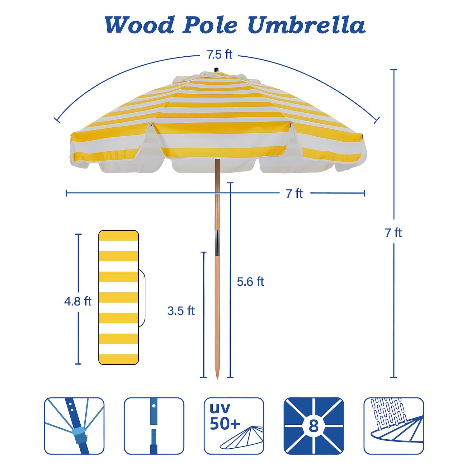 AMMSUN umbrella pitched on sand showing stable beach shelter benefit