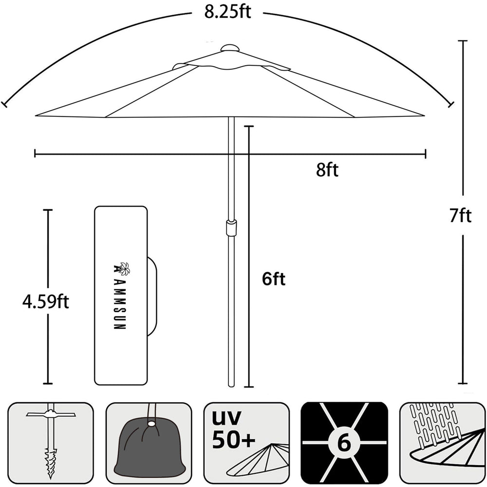 AMMSUN family relaxing under umbrella illustrating roomy sun protection