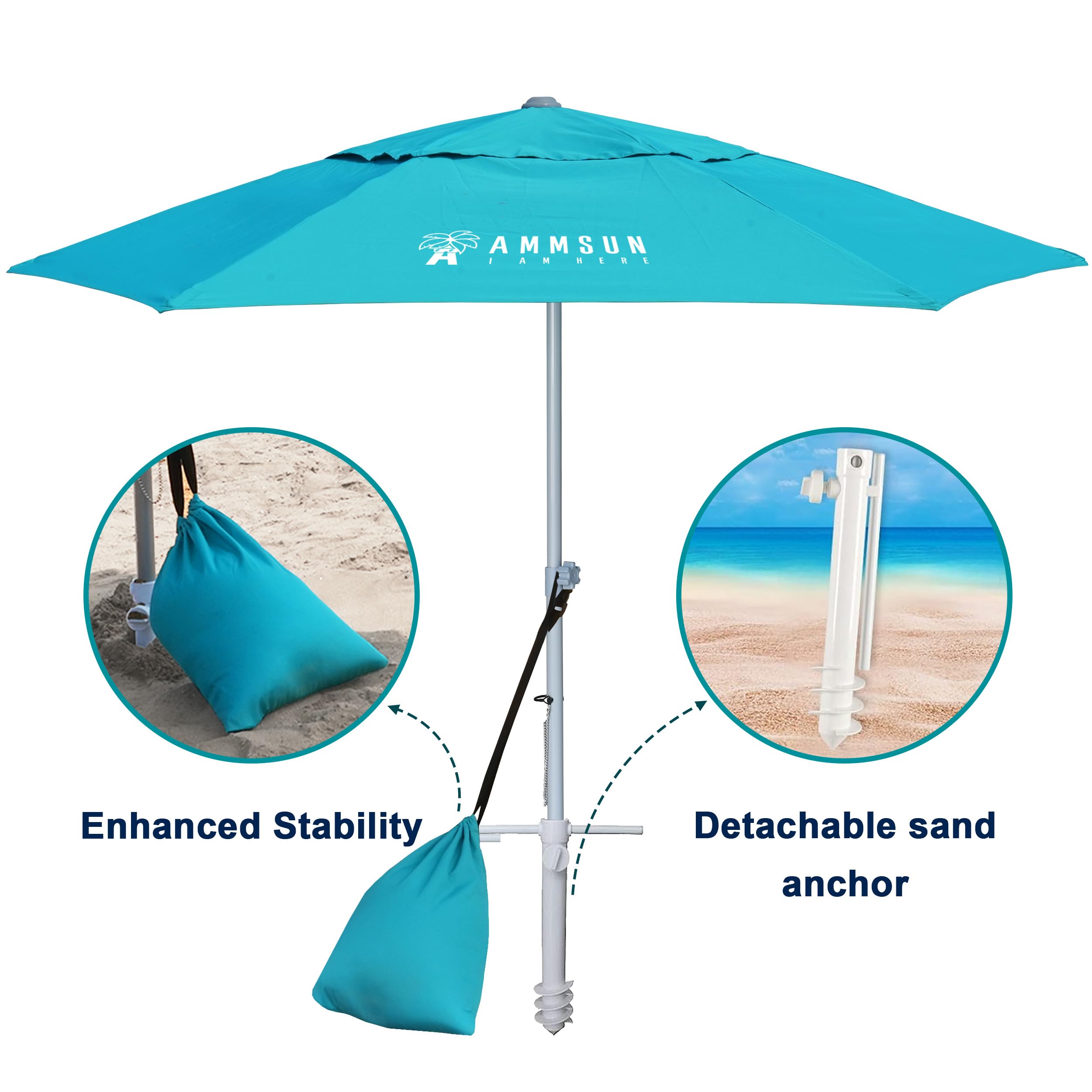 AMMSUN lifestyle scene family sitting under umbrella for sun protection