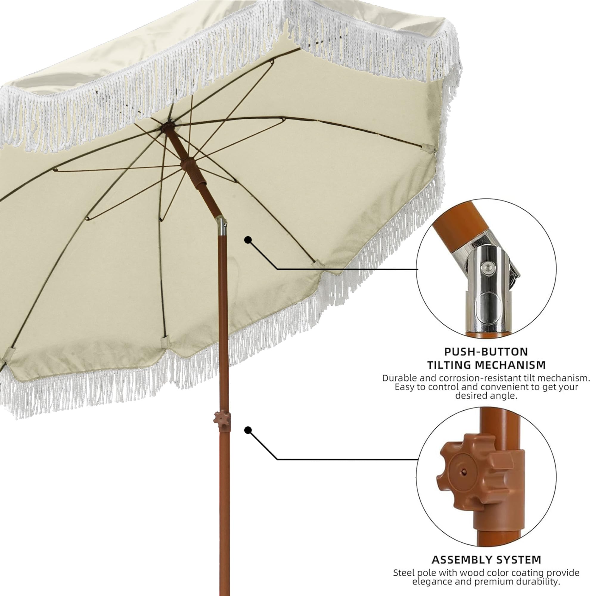 AMMSUN steel pole and ribs showing strong frame for wind resistance