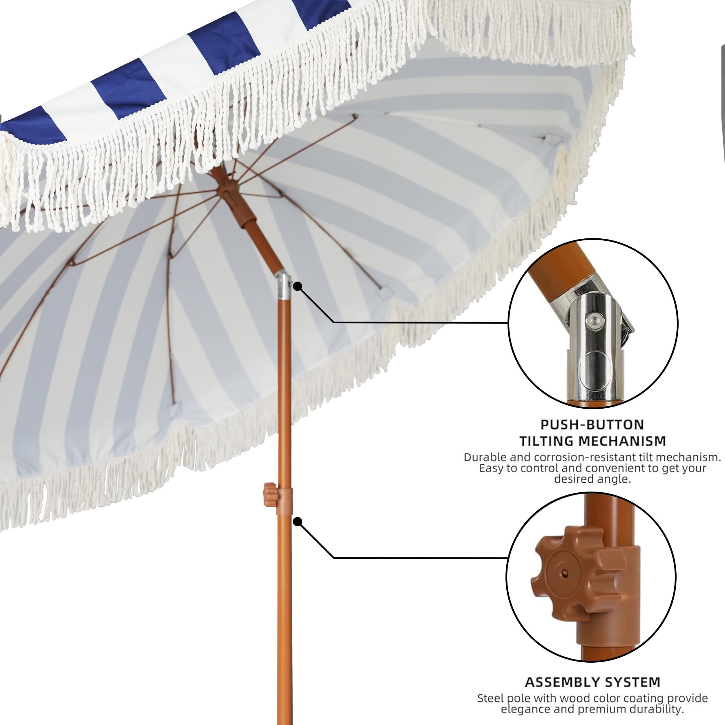 AMMSUN pole and ribs wood-color steel demonstrating sturdy support