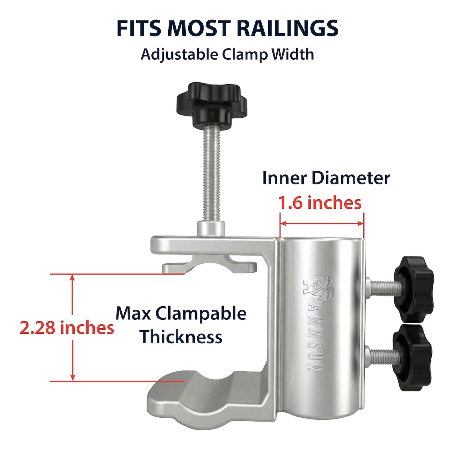 AMMSUN pole inserted into holder showing snug 1.6-inch fit benefit