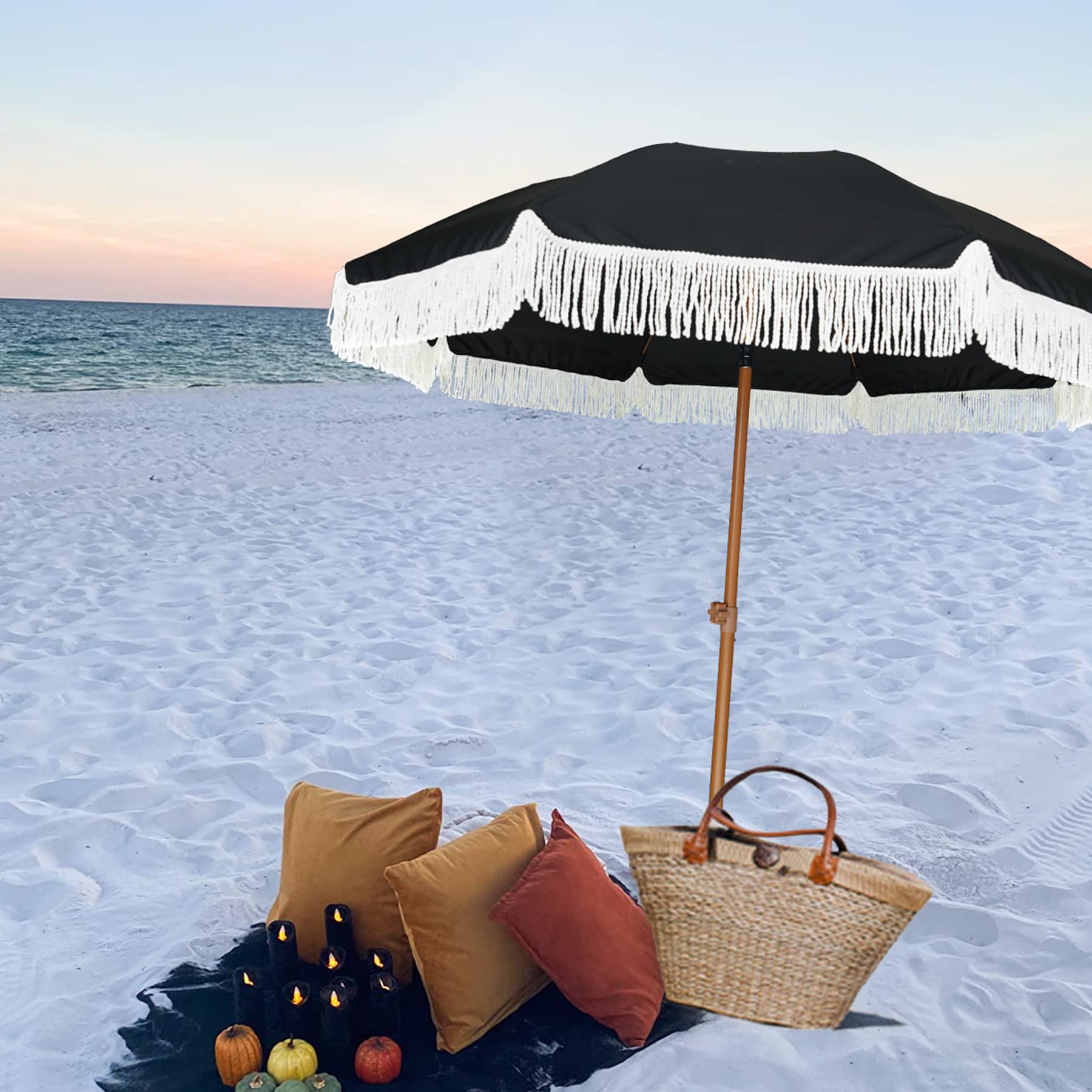 AMMSUN umbrella next to chair to show 7ft size scale