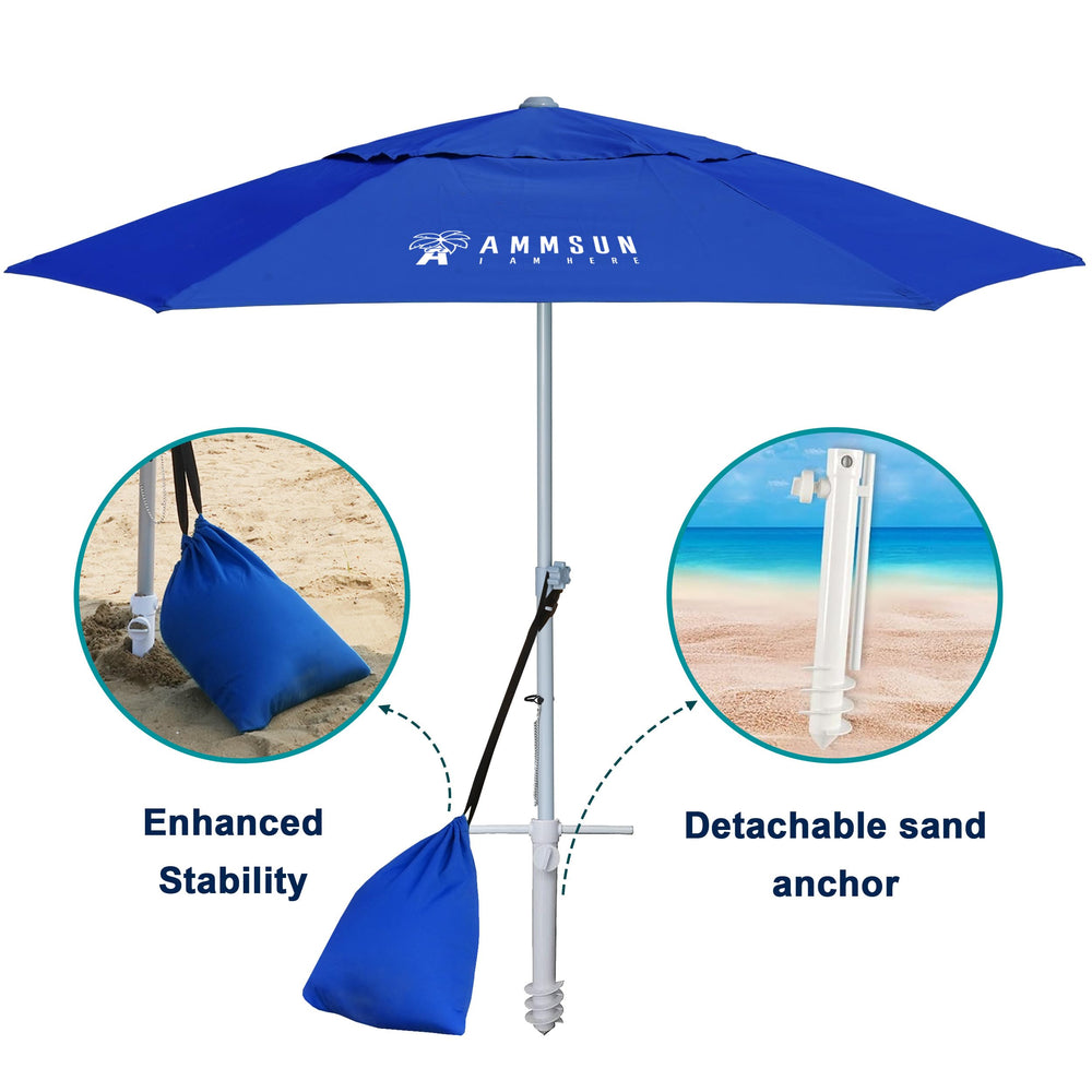AMMSUN umbrella next to beach chair to show true size coverage