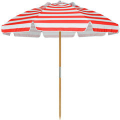 AMMSUN umbrella front view showing full canopy and elegant wood pole for reliable shade