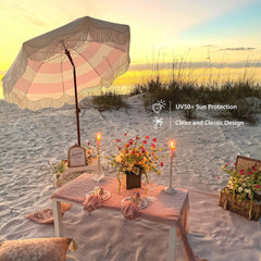 AMMSUN umbrella set up on a beach providing portable shade and UV protection