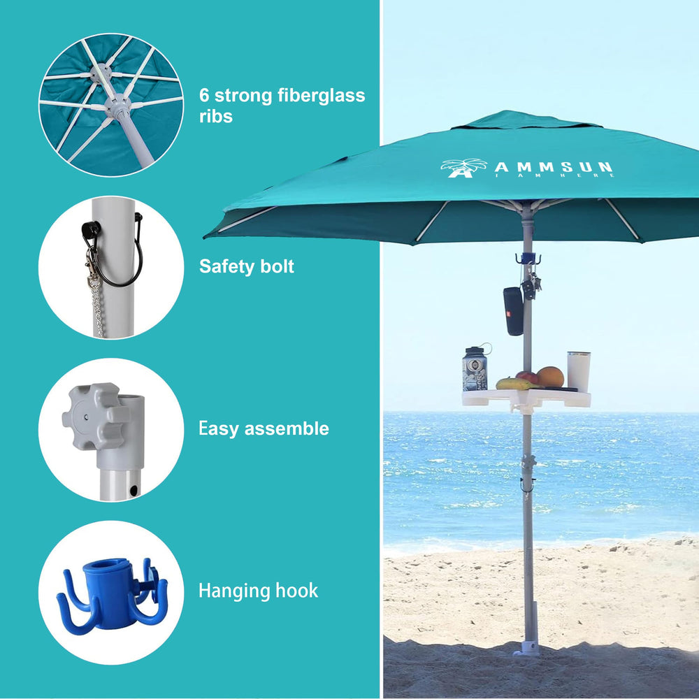 AMMSUN umbrella in use on beach providing stable shade for two