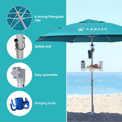 AMMSUN umbrella in use on beach providing stable shade for two