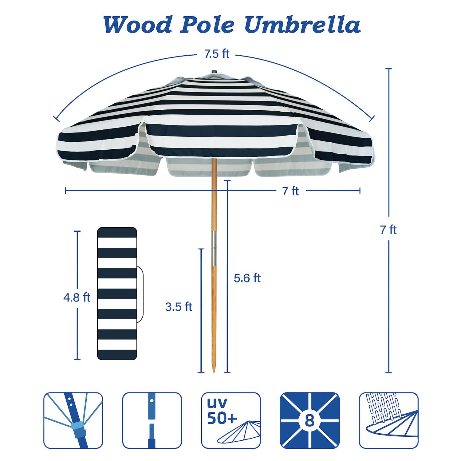 AMMSUN umbrella set up on beach shading two people for comfort
