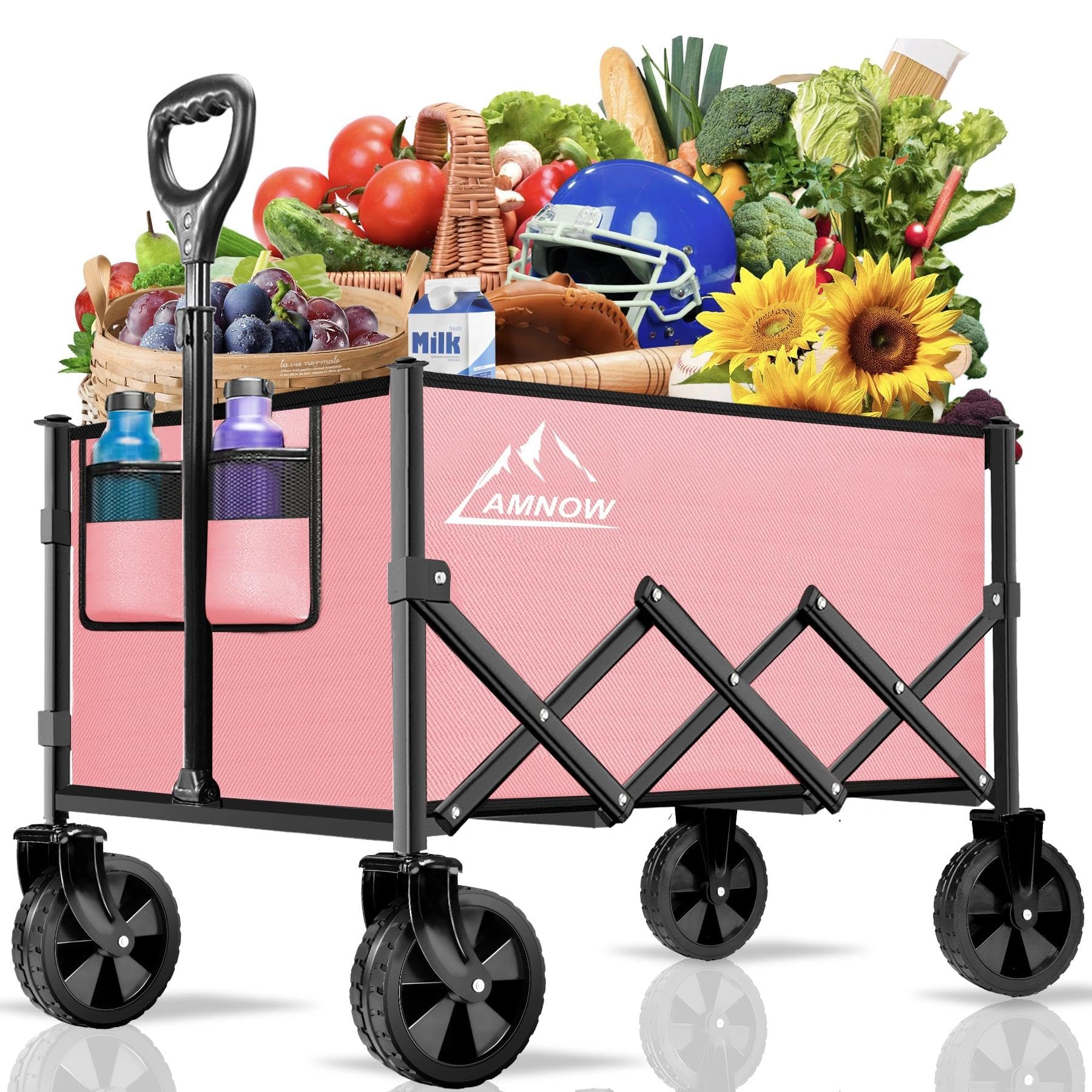 AMNOW pink wagon front view showing roomy cargo area and stability