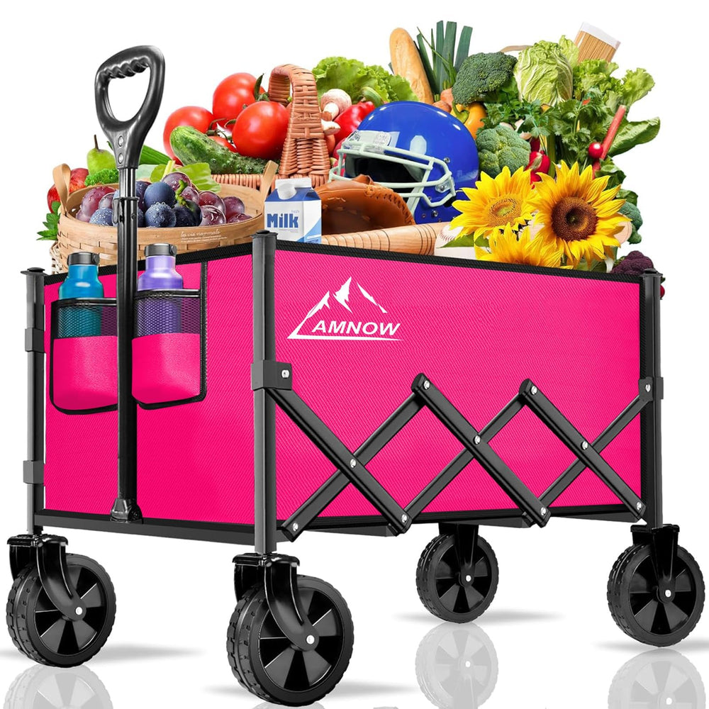 AMNOW front view of rose wagon showing spacious cargo area and benefit of large capacity