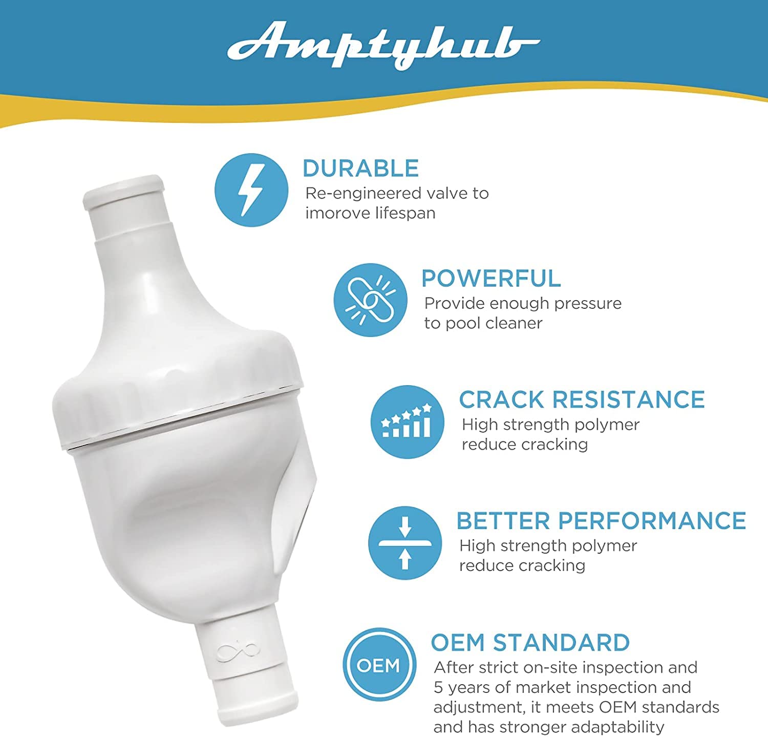 Amptyhub valve internals closeup highlighting construction for longer service life