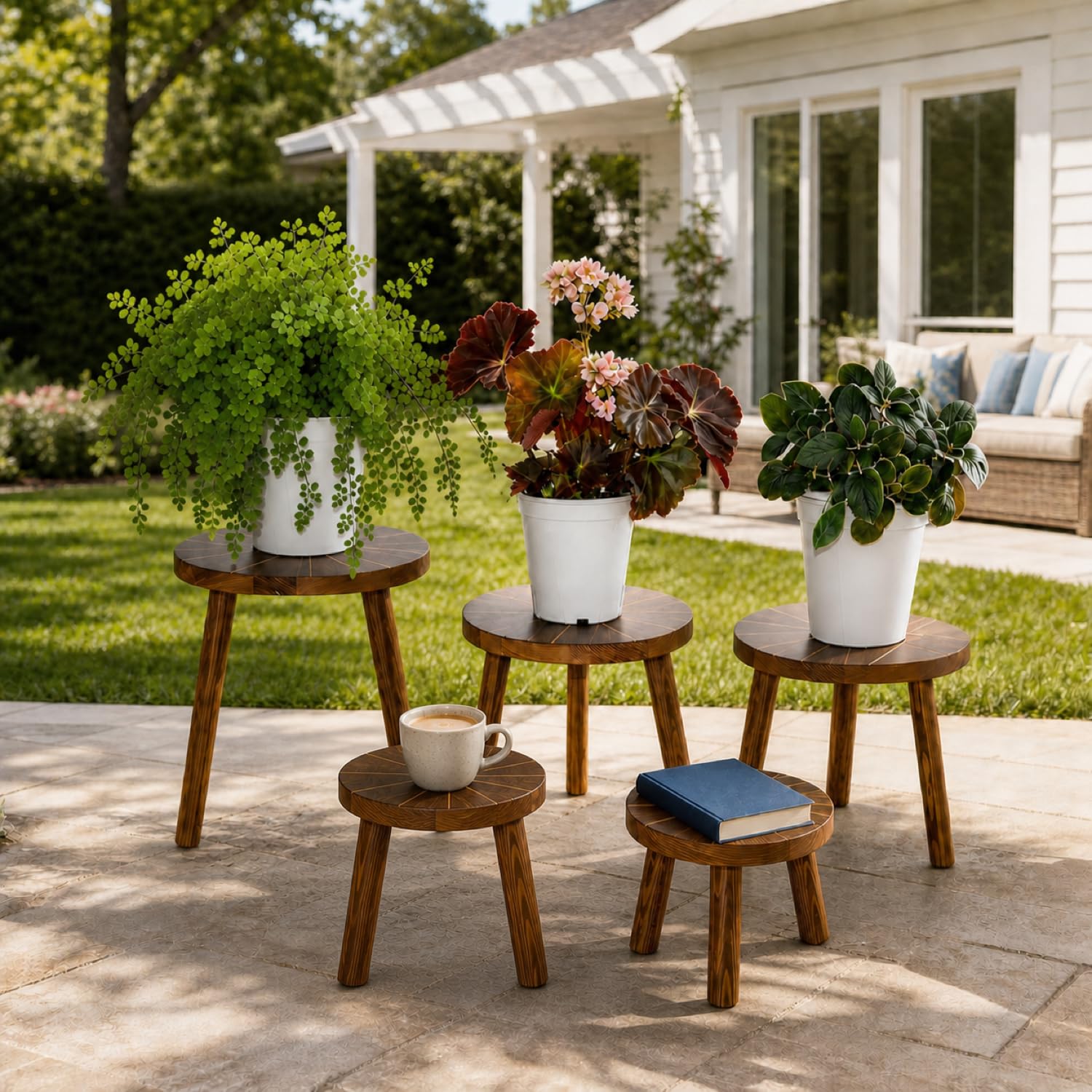 AMVAQKER five stands arranged with plants showing cohesive styling benefit