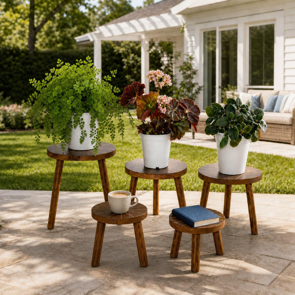 AMVAQKER five stands arranged with plants showing cohesive styling benefit
