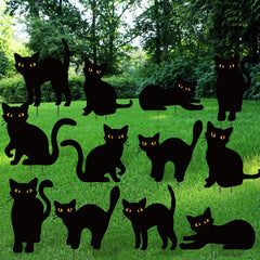 Amyhill front view of black cat yard signs showing clear silhouettes and curb appeal