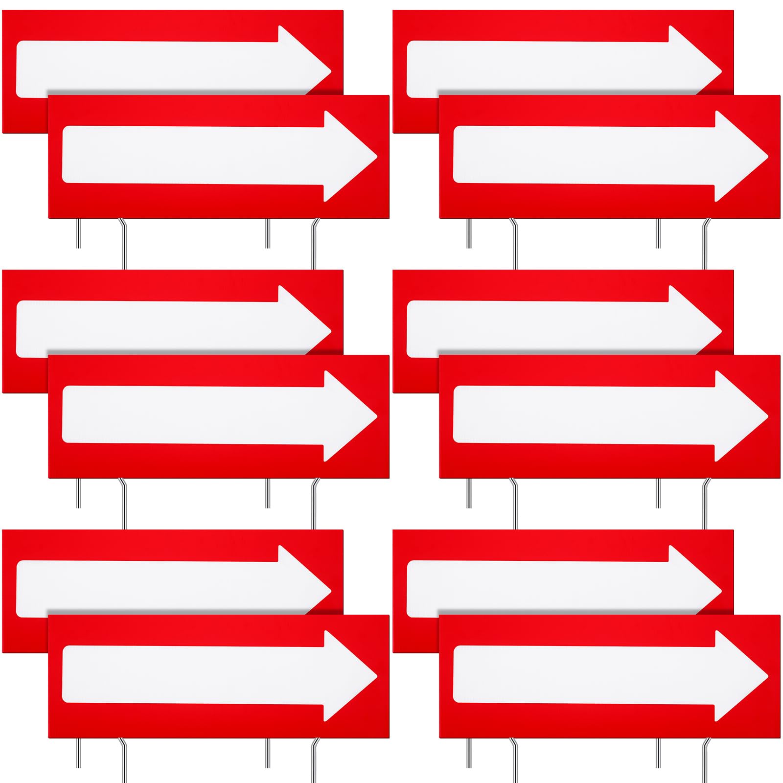 Amyhill front view of 12 red arrow signs showing bold visibility and easy placement