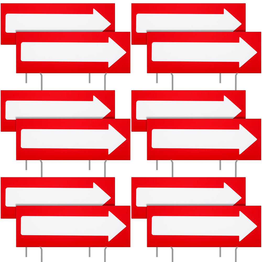 Amyhill front view of 12 red arrow signs showing bold visibility and easy placement