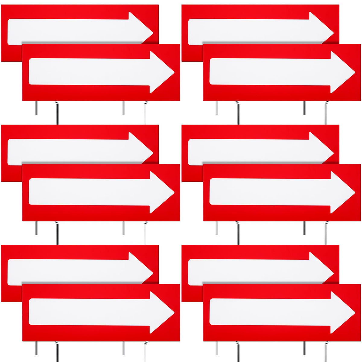 Amyhill front view of 12 red arrow signs showing bold visibility and easy placement
