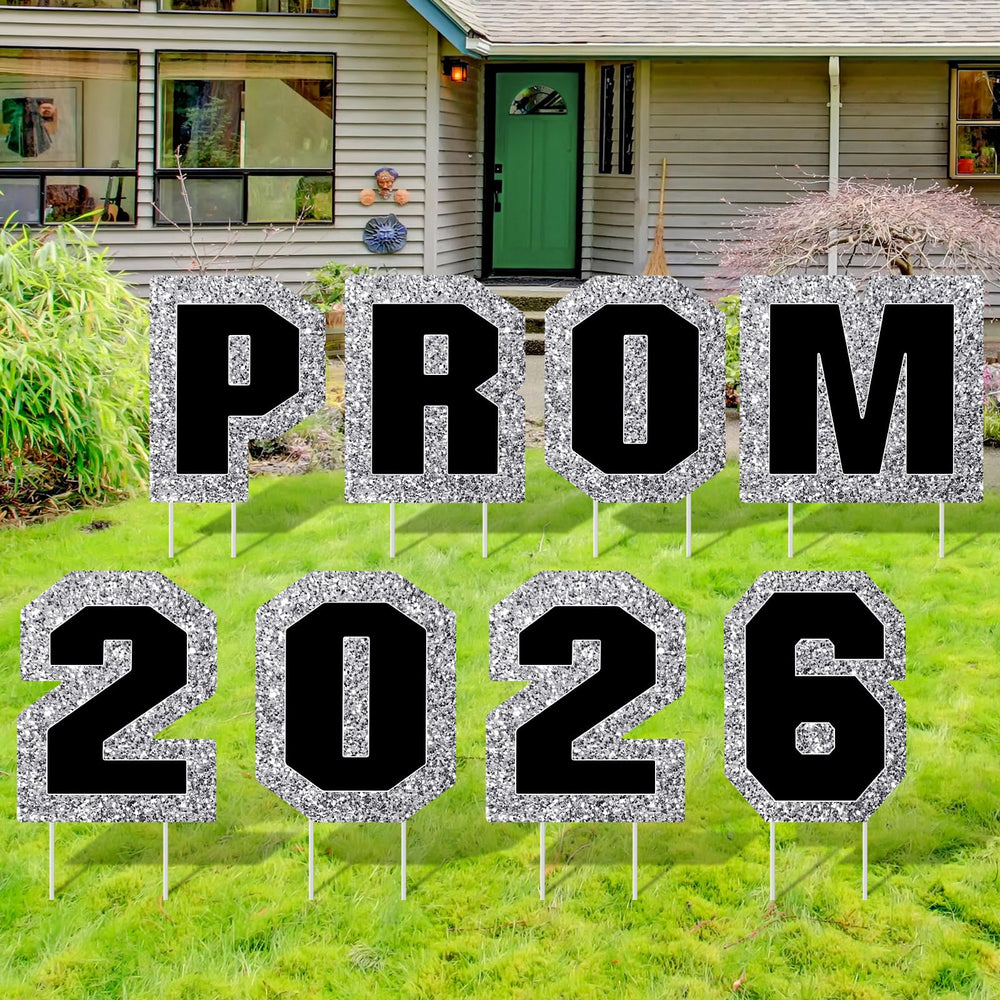 Amyhill front view of PROM 2026 yard signs showing kit and stakes for quick outdoor decorating