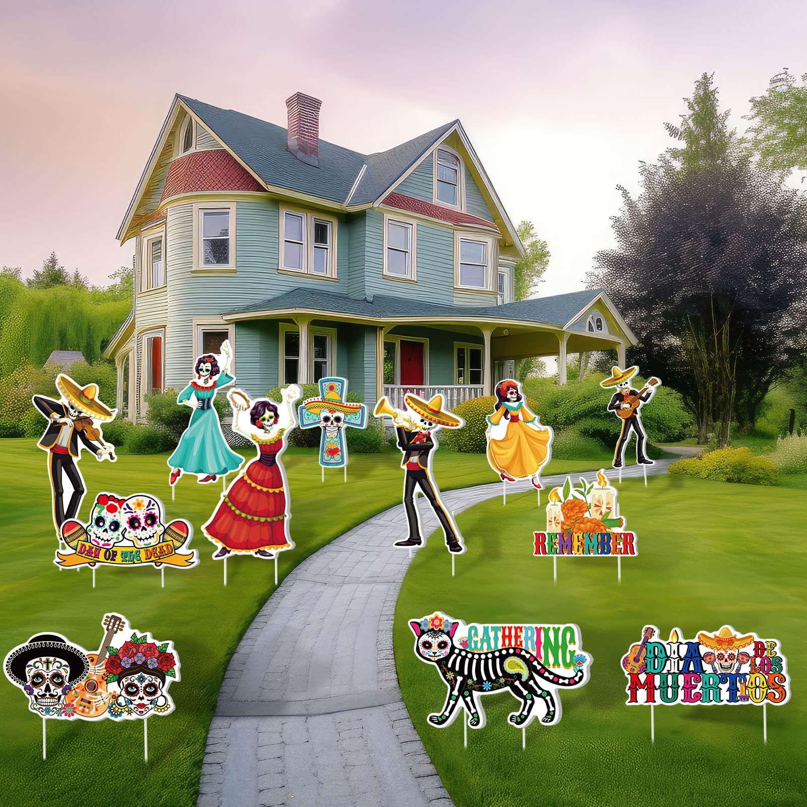 Amyhill group display along driveway creating cohesive holiday atmosphere