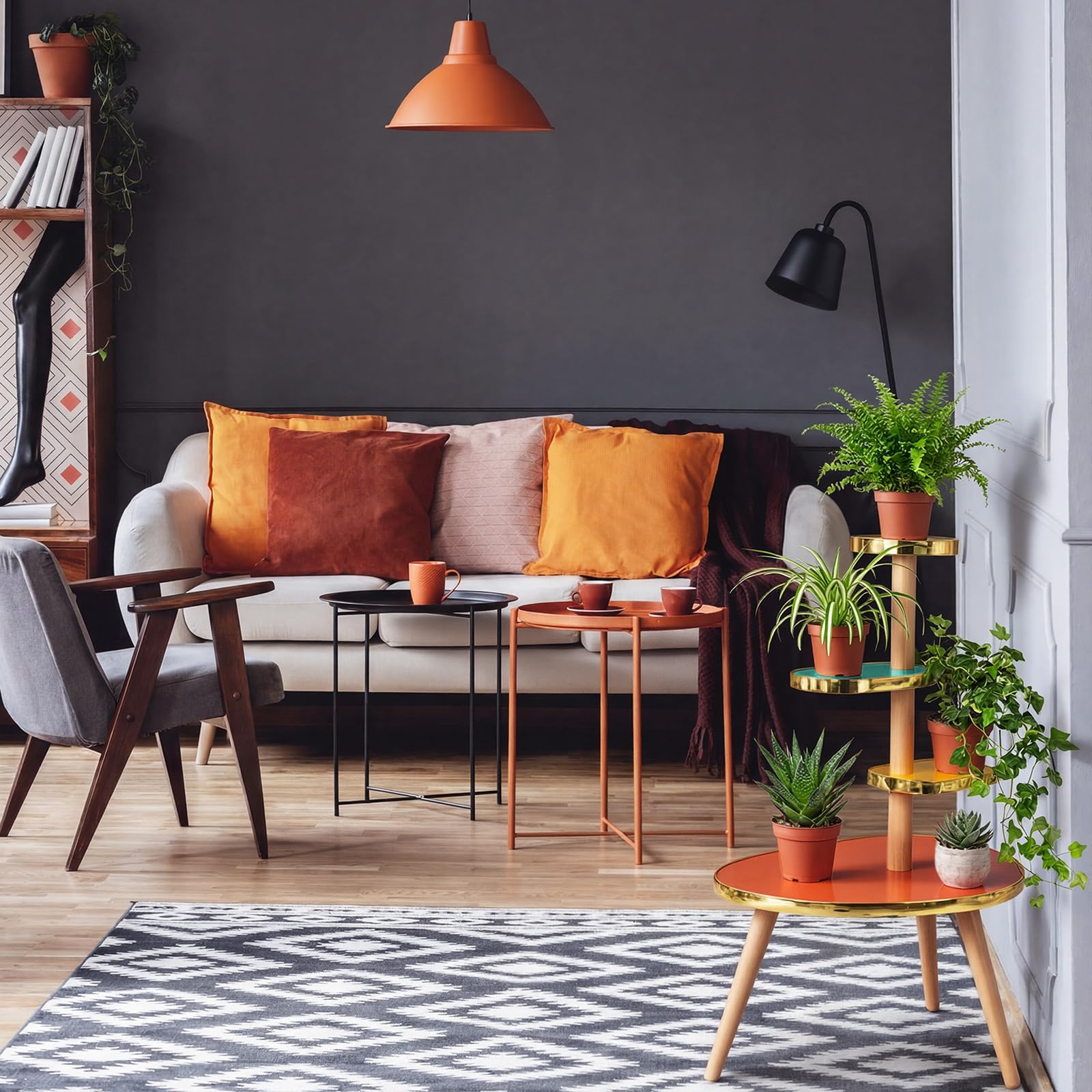 Amyhill next to sofa for scale showing compact size and versatile placement benefit