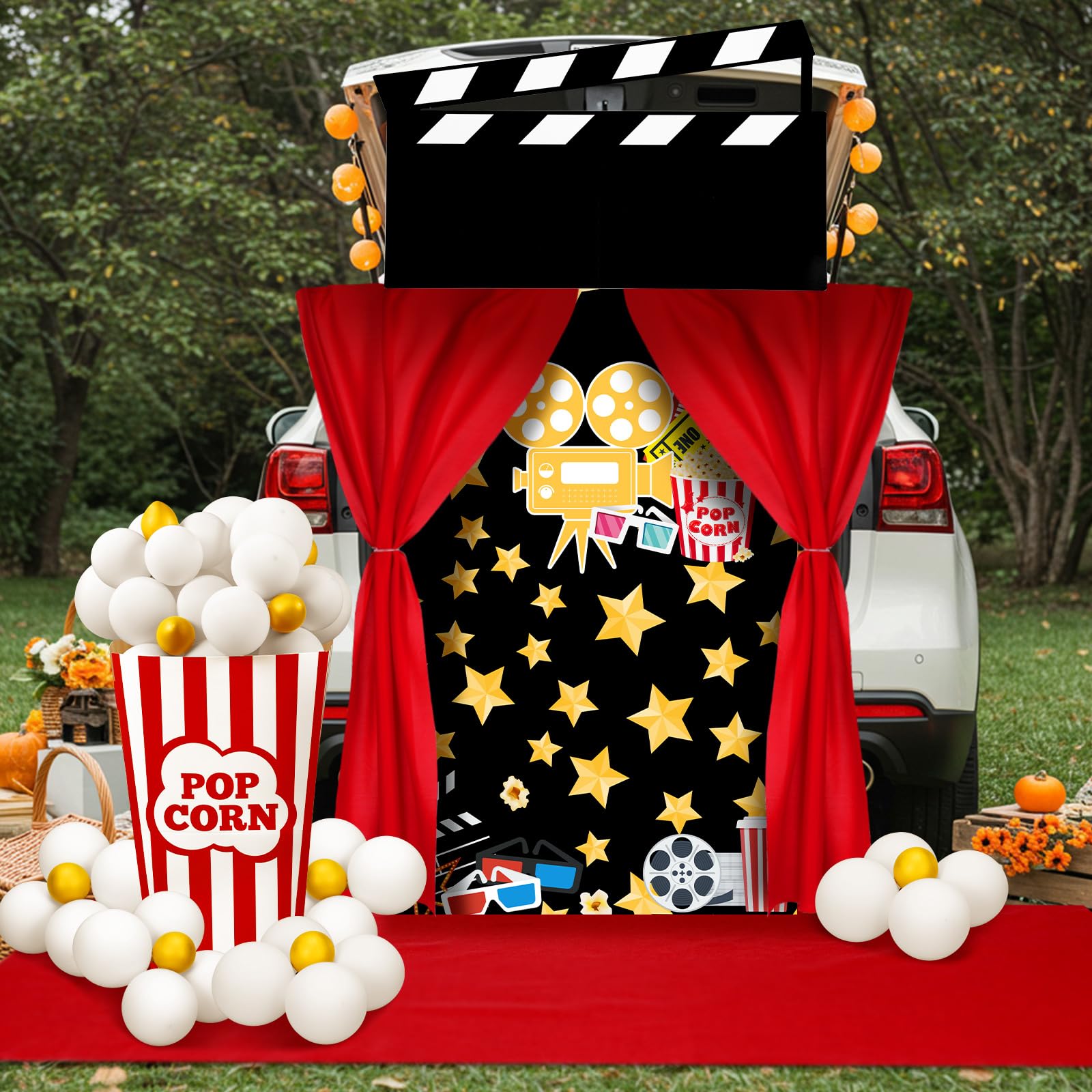 Amyhill full trunk setup showing stage-like movie night presentation
